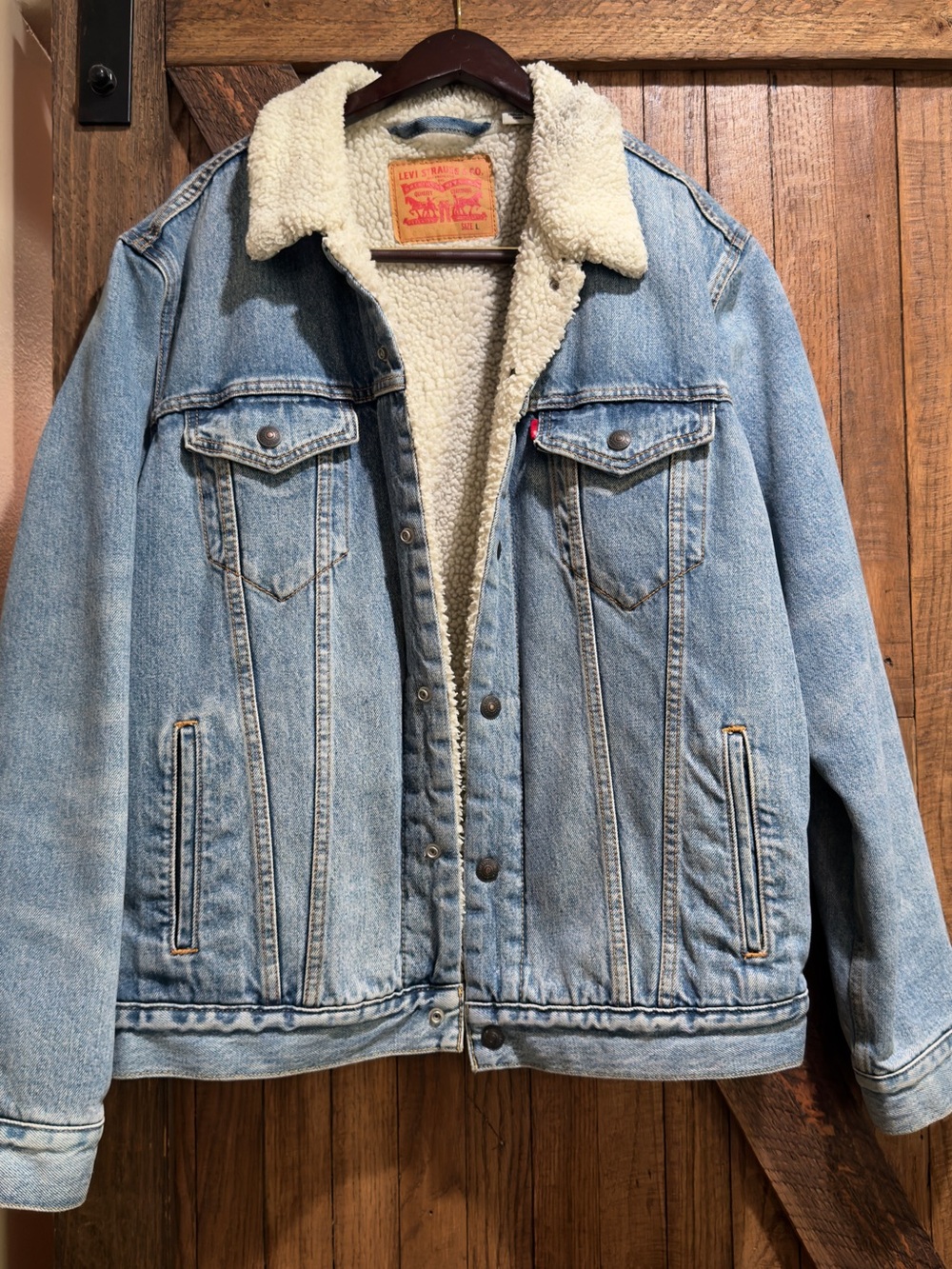 Levi's Light Blue Denim Sherpa-Lined Trucker Jacket with Cream Collar